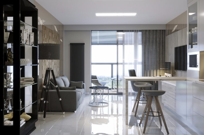 interior de um apartamento estúdio com varanda