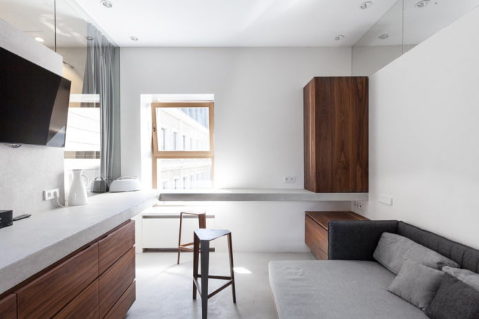 interior de apartamento estúdio em estilo minimalista
