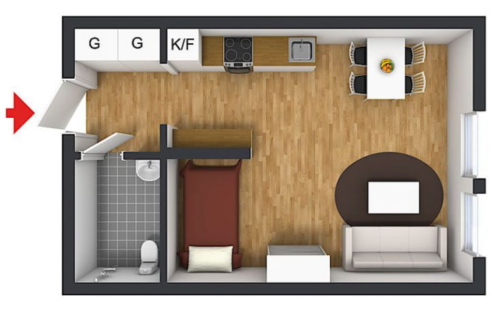 Layout de um estúdio de 25 m².