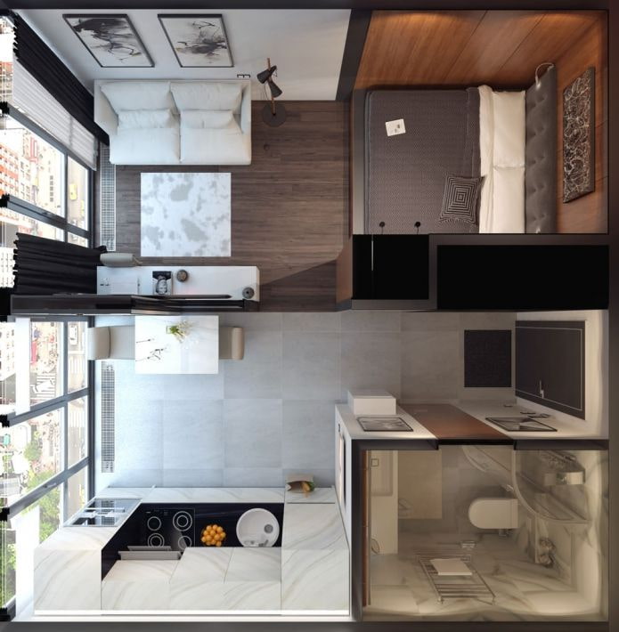 Planta de um estúdio de 25 m².