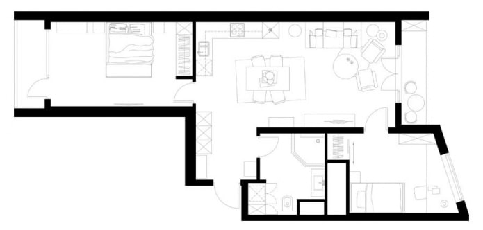 Layout de um apartamento de três cômodos