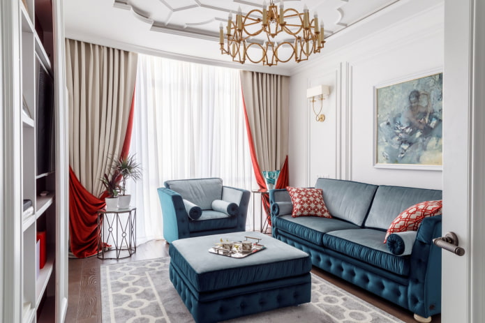 Sala de estar em estilo neoclássico