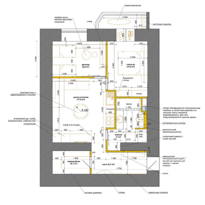 Layout de apartamento de 3 quartos