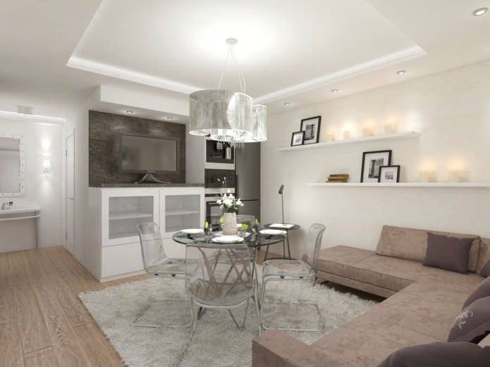 sala de jantar espaçosa em um apartamento de três cômodos