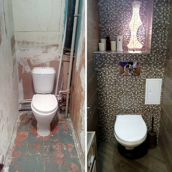Foto antes e depois da reforma do banheiro