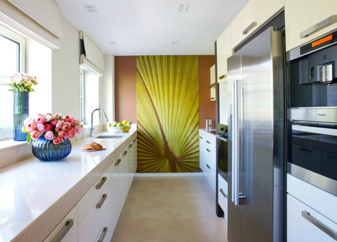 design decorativo de uma cozinha estreita