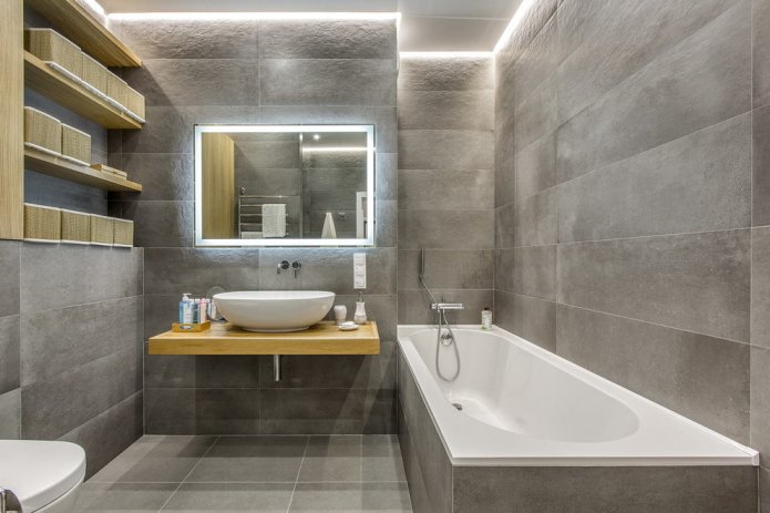 banheiro com porcelanato cinza