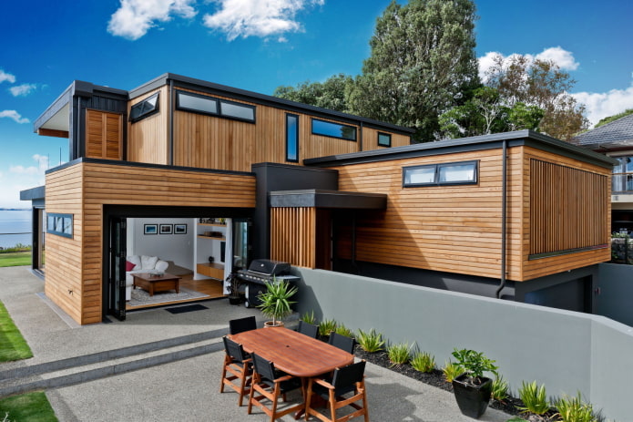 casa de madeira em estilo de alta tecnologia