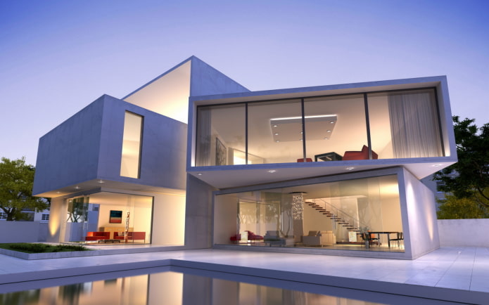 casa com janelas panorâmicas em estilo high-tech