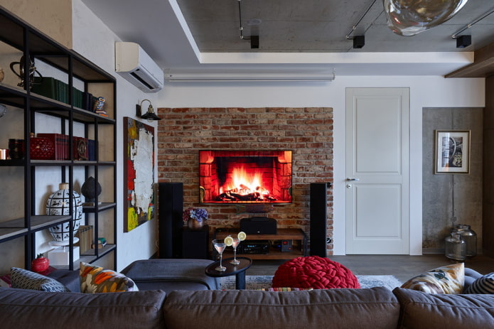 portas internas na sala de estar em estilo loft