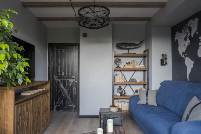 portas internas na sala de estar em estilo loft