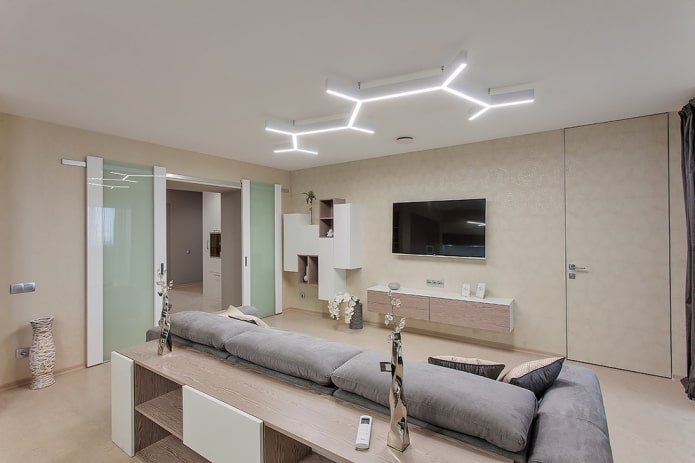portas no interior da sala de estar em estilo moderno