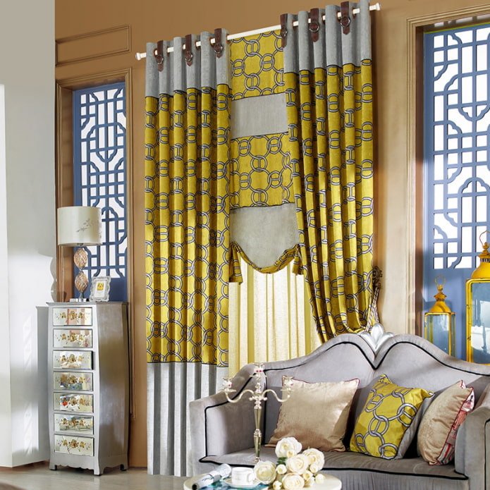 cortinas com padrão geométrico