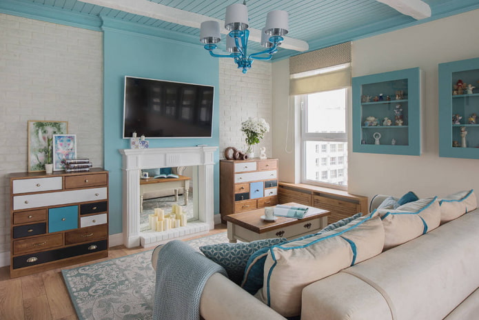 Sala de estar em azul Tons
