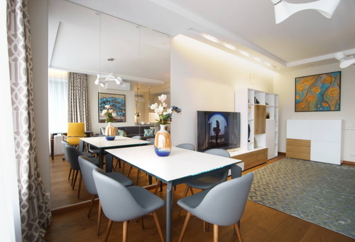 Cozinha-sala de estar em estilo moderno