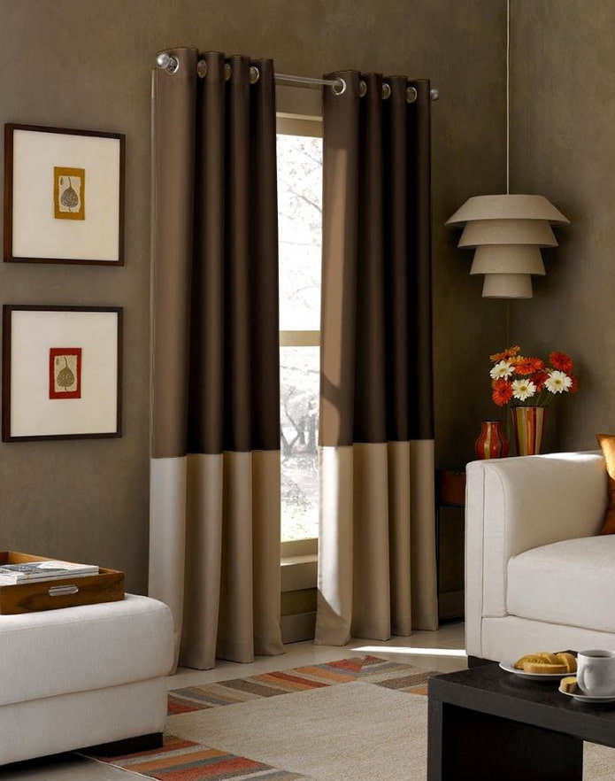 combinação de bege e marrom em cortinas