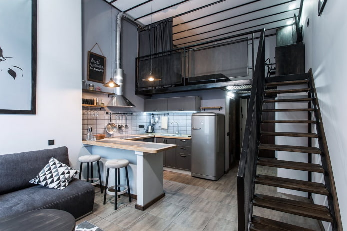 interior de um apartamento estúdio de dois andares