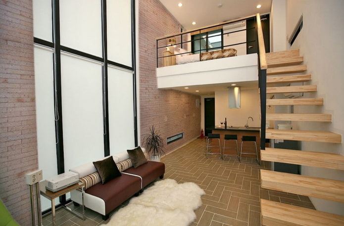 design de escada no interior de um apartamento de dois andares