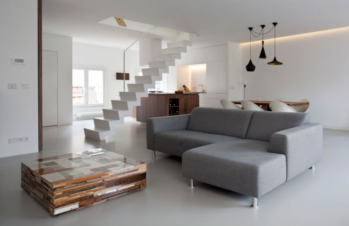 interior de um apartamento de dois andares em estilo minimalista