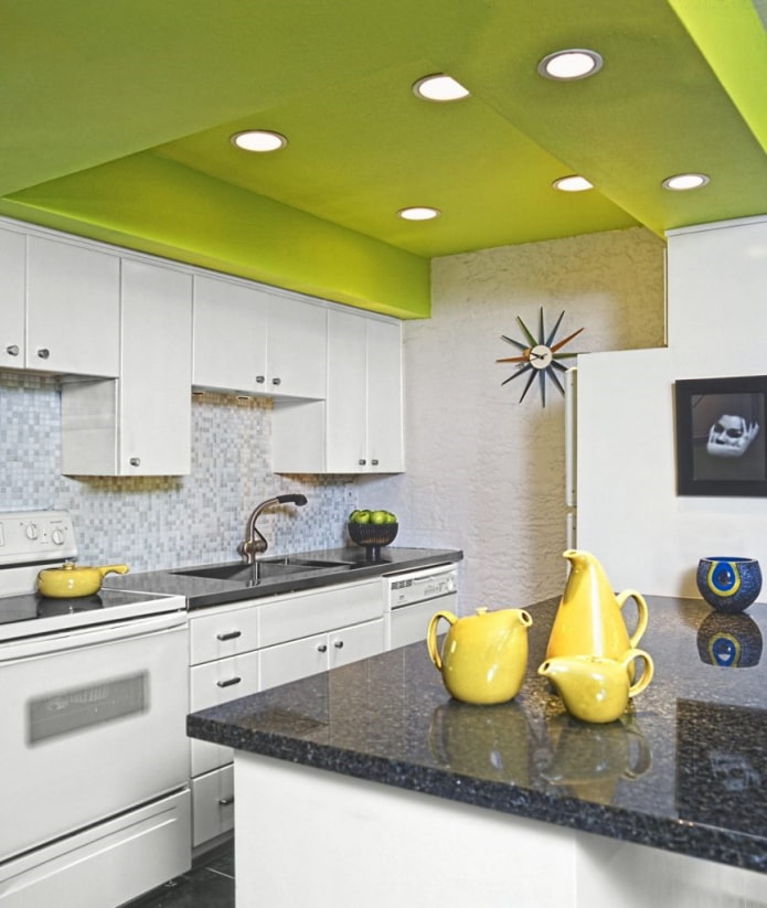 design verde de dois níveis na cozinha