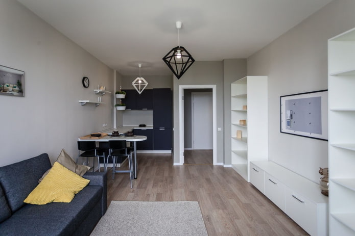 estúdio em apartamento de dois cômodos em estilo europeu