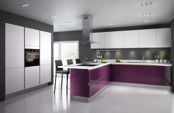 design de cozinha em tons cinza-violeta