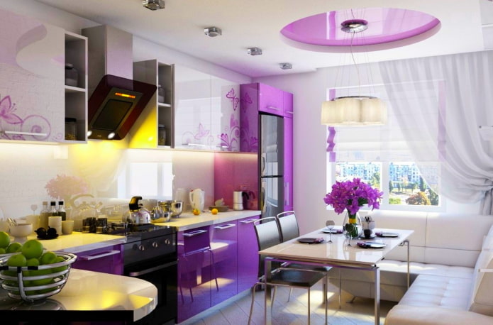 decoração de cozinha em tons de roxo