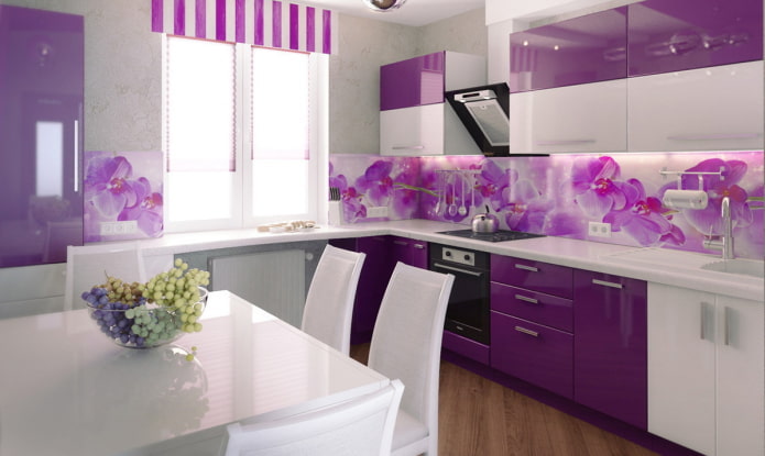 decoração de cozinha em tons de roxo