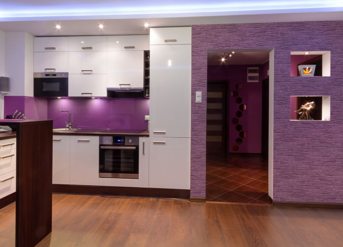 decoração de cozinha em tons de roxo