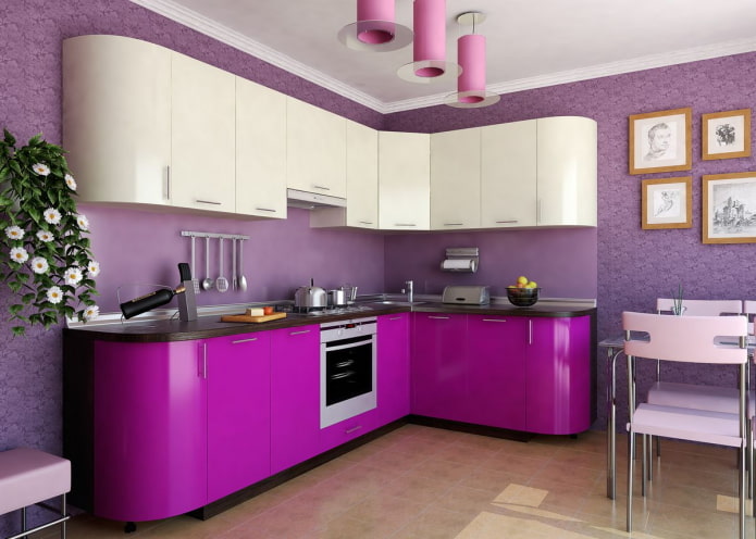 decoração de cozinha em tons de roxo