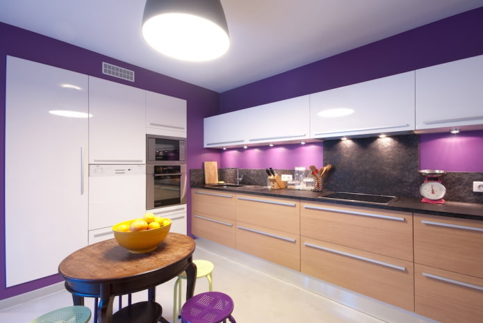 decoração de cozinha em tons de roxo