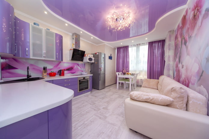 decoração de cozinha em tons de roxo