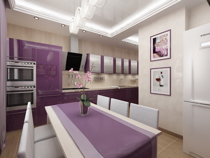 interior da cozinha em tons de roxo