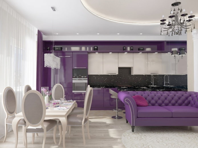 interior da cozinha em tons de roxo