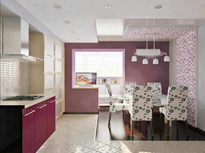 interior da cozinha em tons de roxo