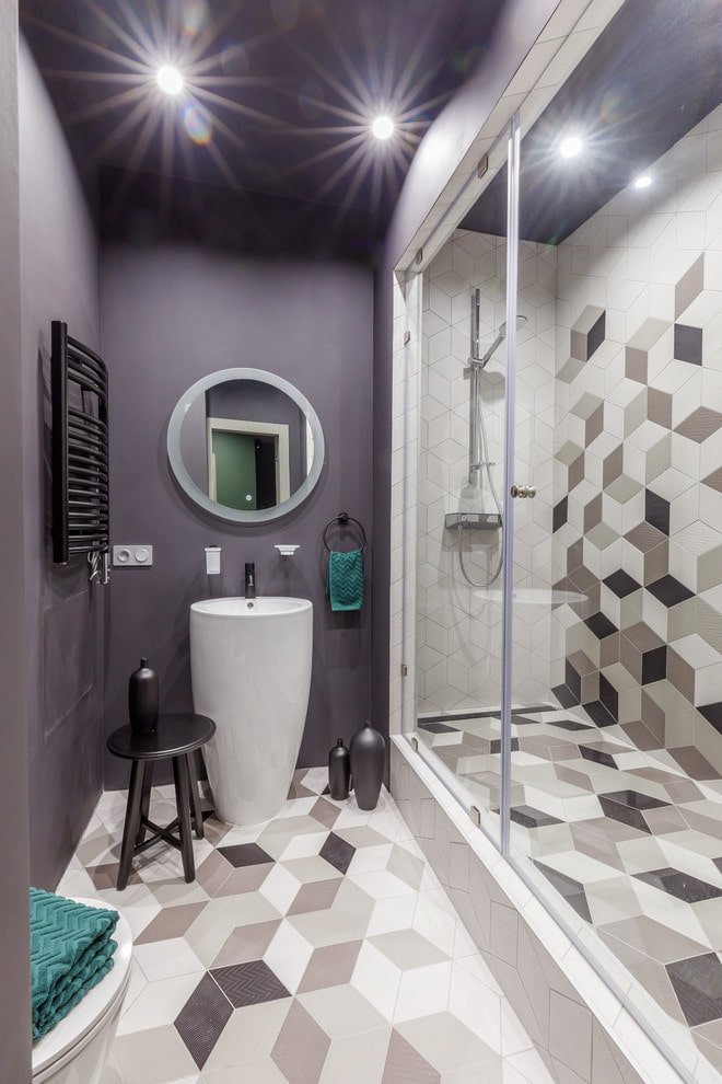 banheiro cinza e roxo
