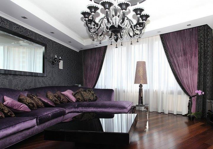 Cortinas grossas pretas e roxas