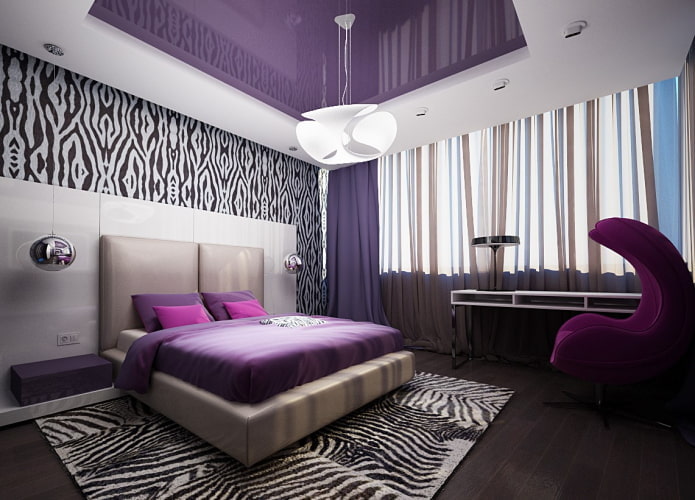 teto roxo e branco no quarto