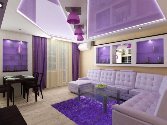 teto roxo e branco na sala de estar sala