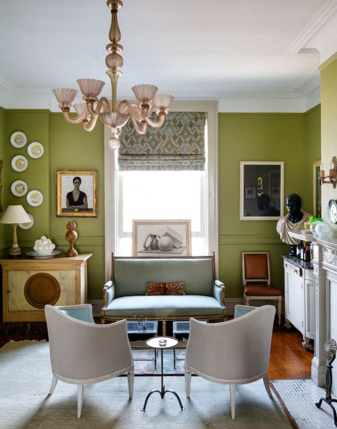 sala de estar com paredes verdes