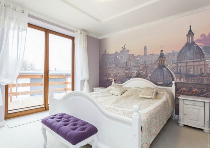 papel de parede fotográfico com uma cidade na parede do quarto 