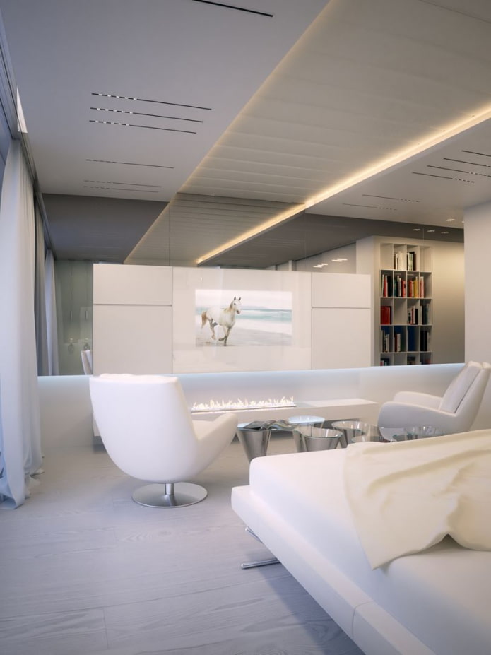 quarto-sala com lareira