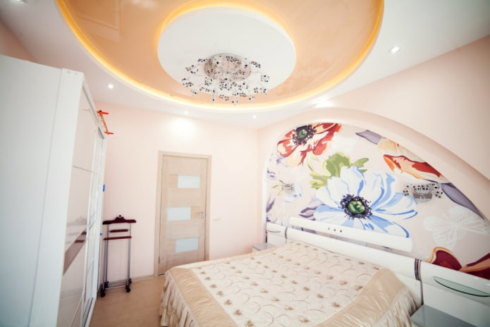 Construção em gesso cartonado com tecido elástico no quarto