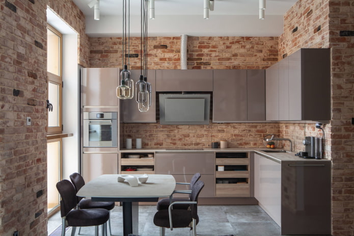 cozinha brilhante em estilo loft