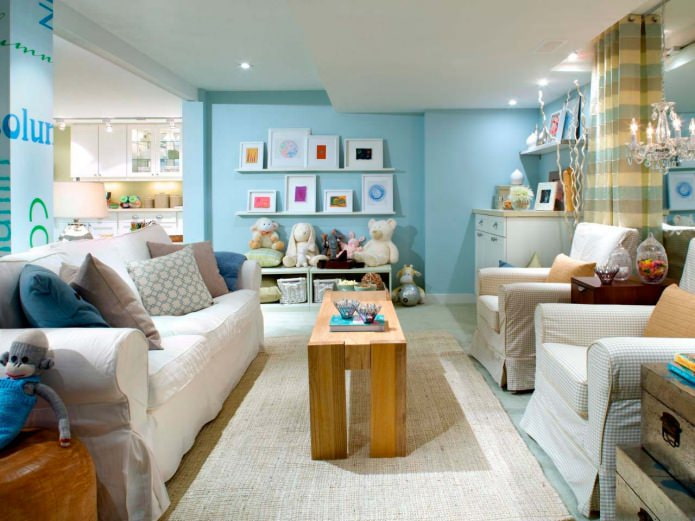 sala de estar em tons de azul