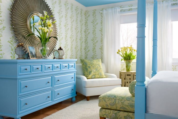 Interior azul e verde