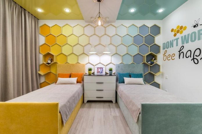 interior de quarto infantil amarelo e azul