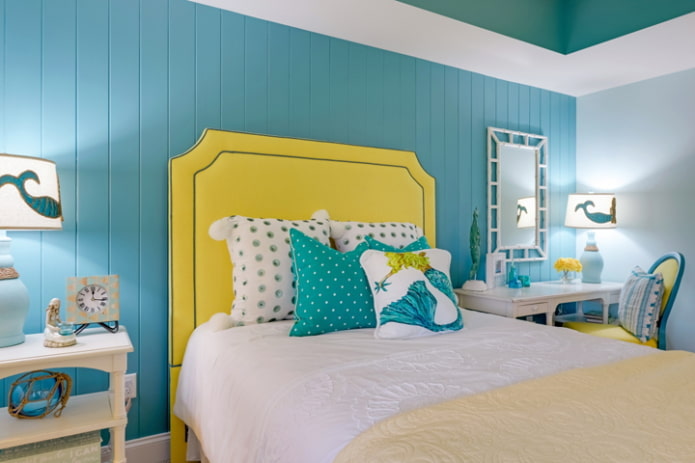 interior de quarto infantil amarelo e azul