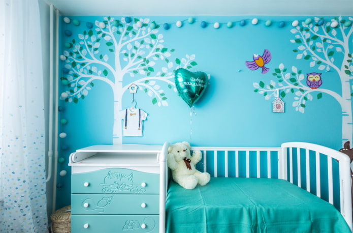 design de interiores de quarto infantil em tons de azul