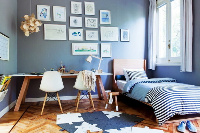 design de interiores de quarto infantil em tons de azul